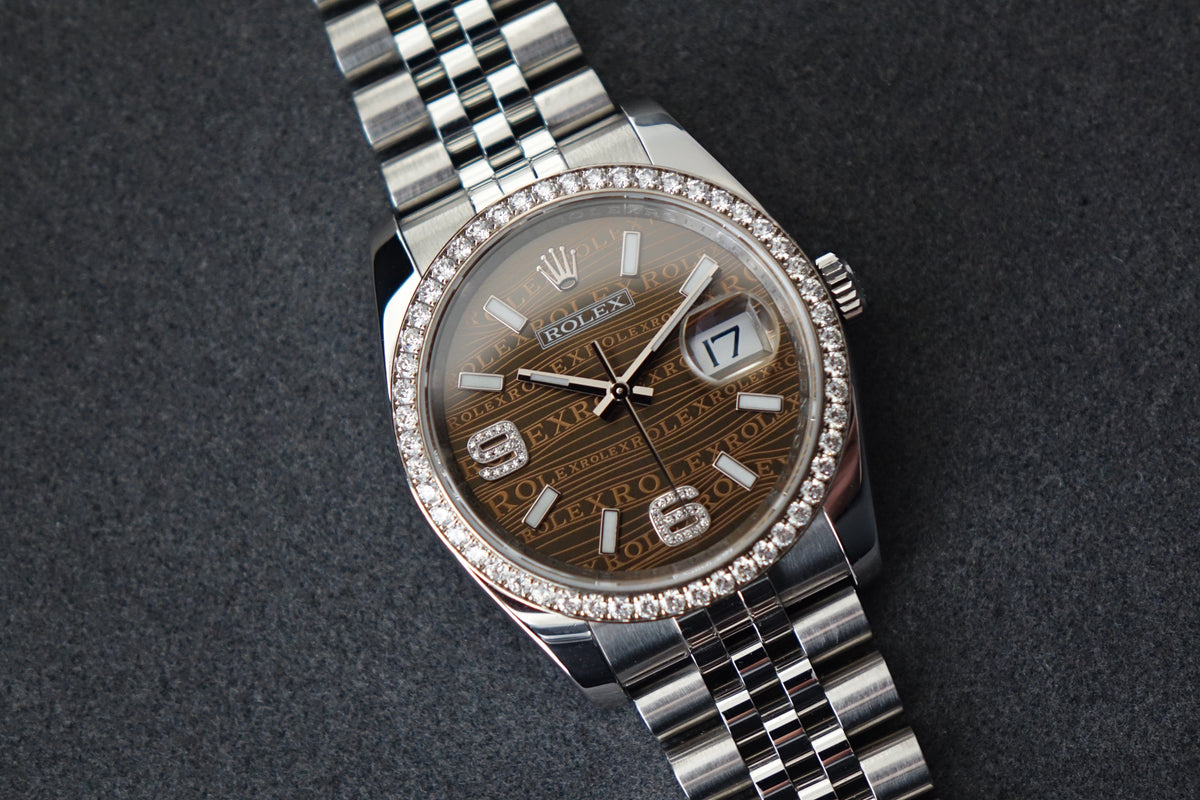 Rolex Datejust 36 116244 factory diamond bezel chocolate wave dial