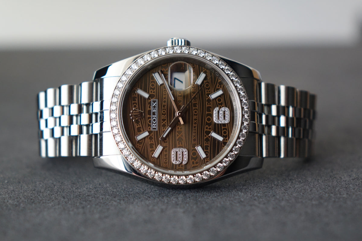 Rolex Datejust 36 116244 factory diamond bezel chocolate wave dial