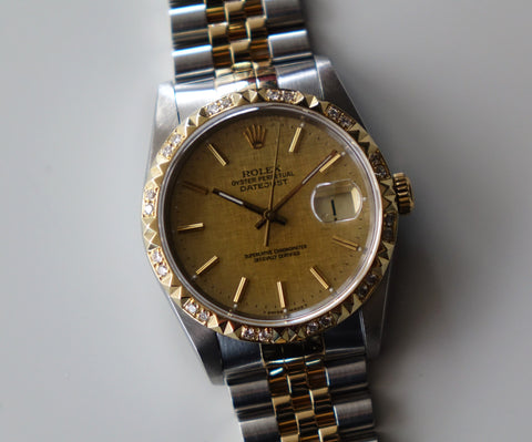 Rolex Datejust 36 16233 half gold custom diamond bezel