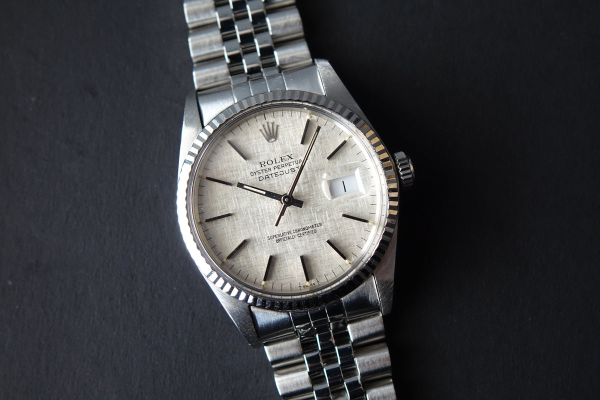 Rolex Datejust 36 16014 Silver Linen dial Tritium Creamy Patina date-just 36mm