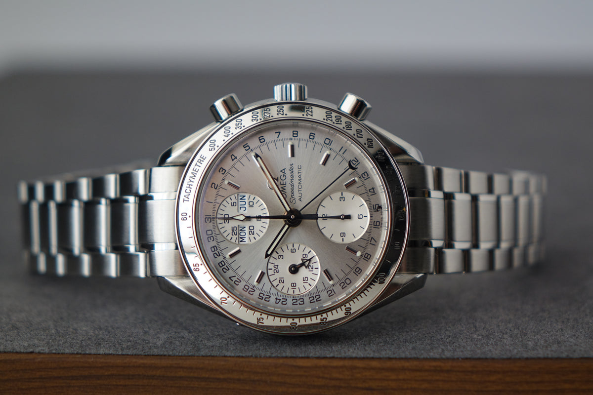 Omega Speedmaster Day Date triple calendar silver dial 3523.30.00