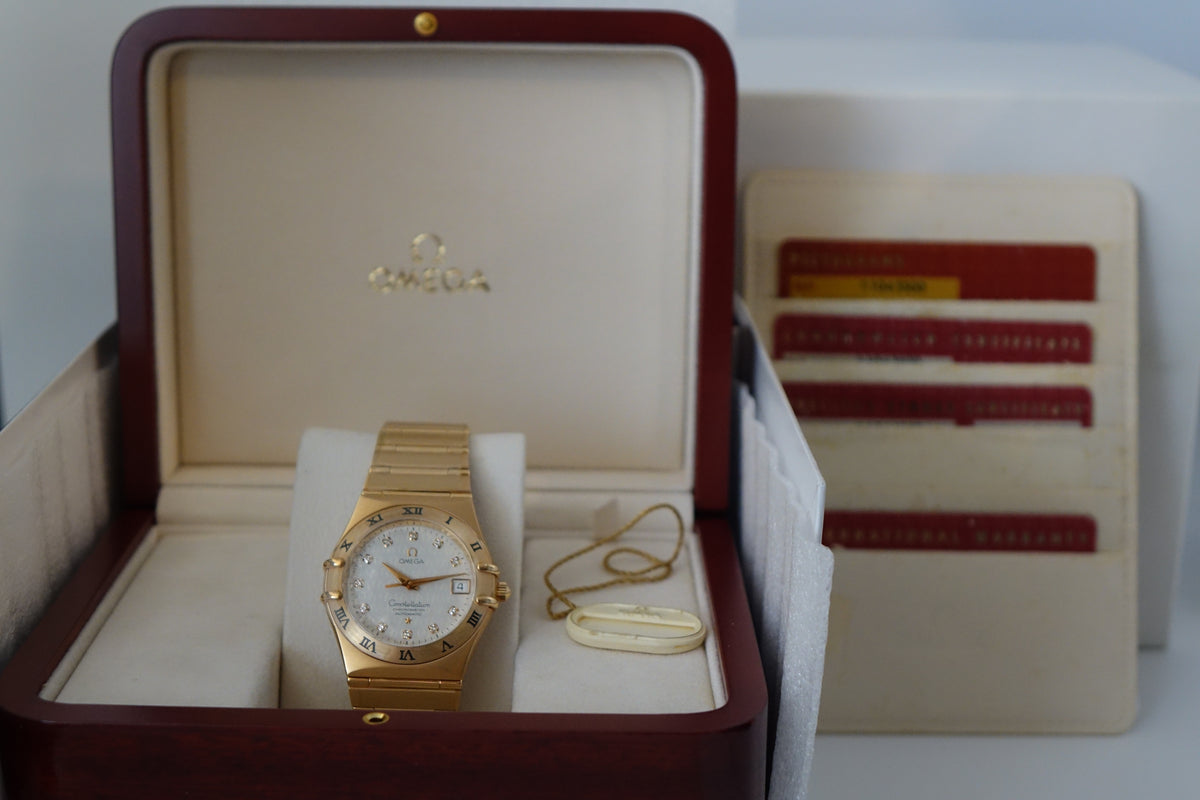 NOS Omega Constellation 35.5mm 18k red gold with diamonds full set 1104.35.00