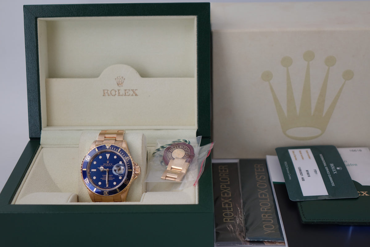 Rolex Submariner Bluesy 18k gold 16618LB Full set no pinhole