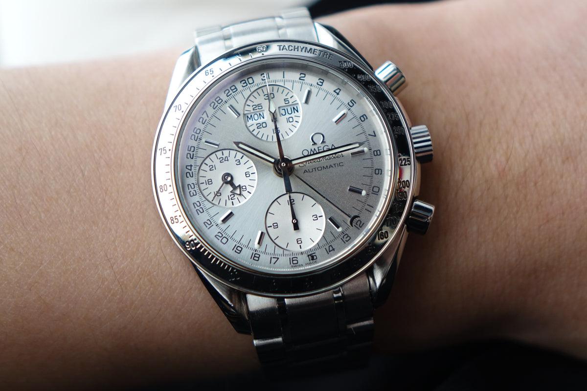 Omega Speedmaster Day Date triple calendar silver dial 3523.30.00