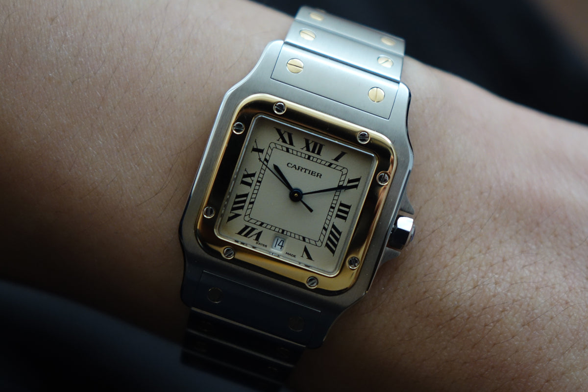 Cartier Santos Galbee 187901 men size half gold quartz