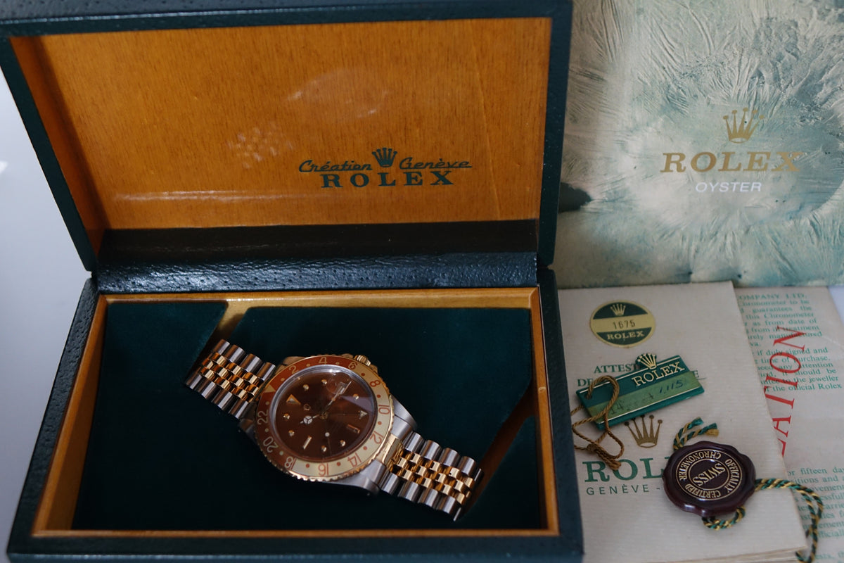 Rolex GMT Master Rootbeer Nipple dial 1675 full set