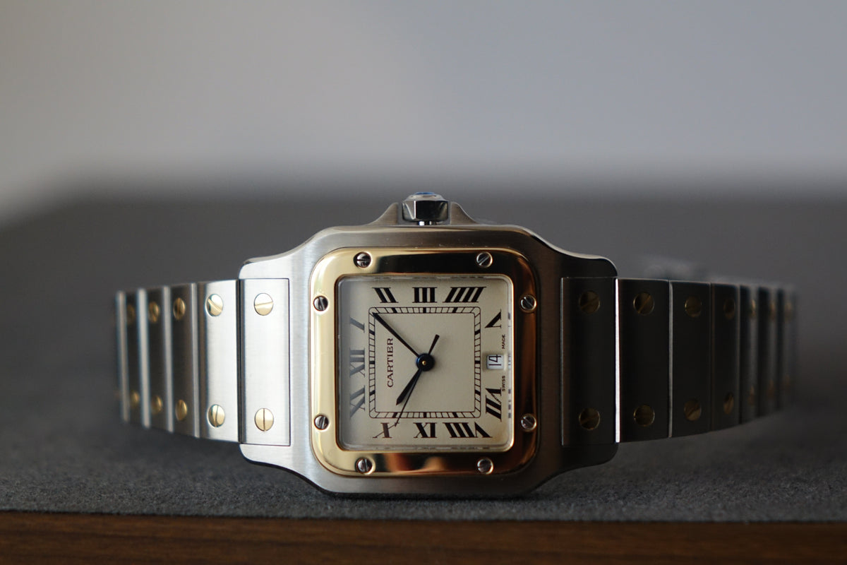 Cartier Santos Galbee 187901 men size half gold quartz