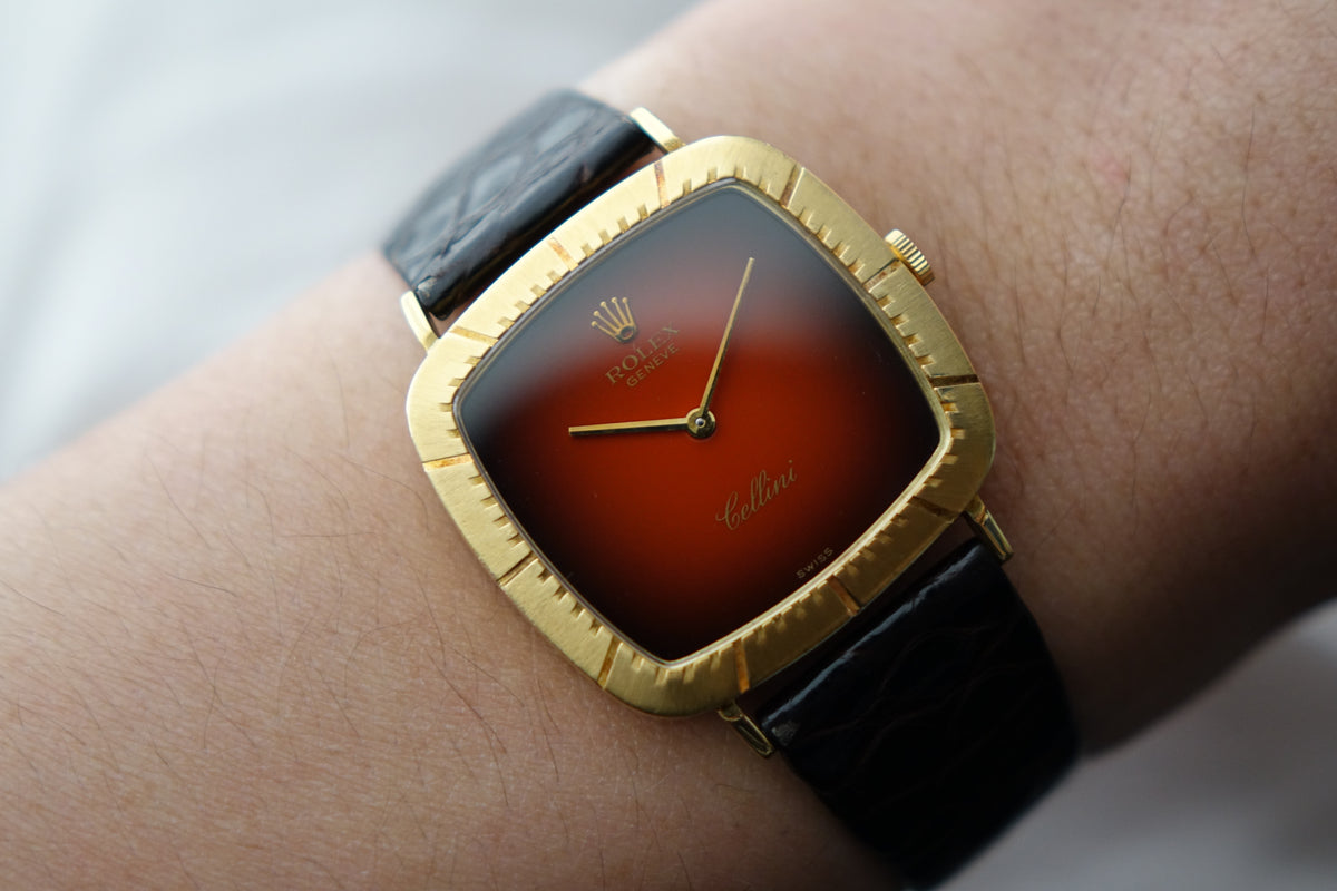 Rolex Cellini 4084 red vignette dial 18k gold