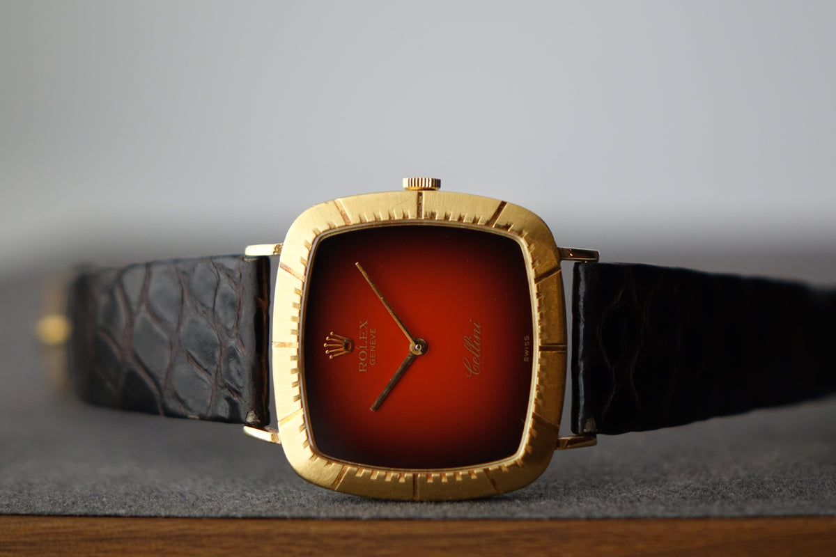 Rolex Cellini 4084 red vignette dial 18k gold