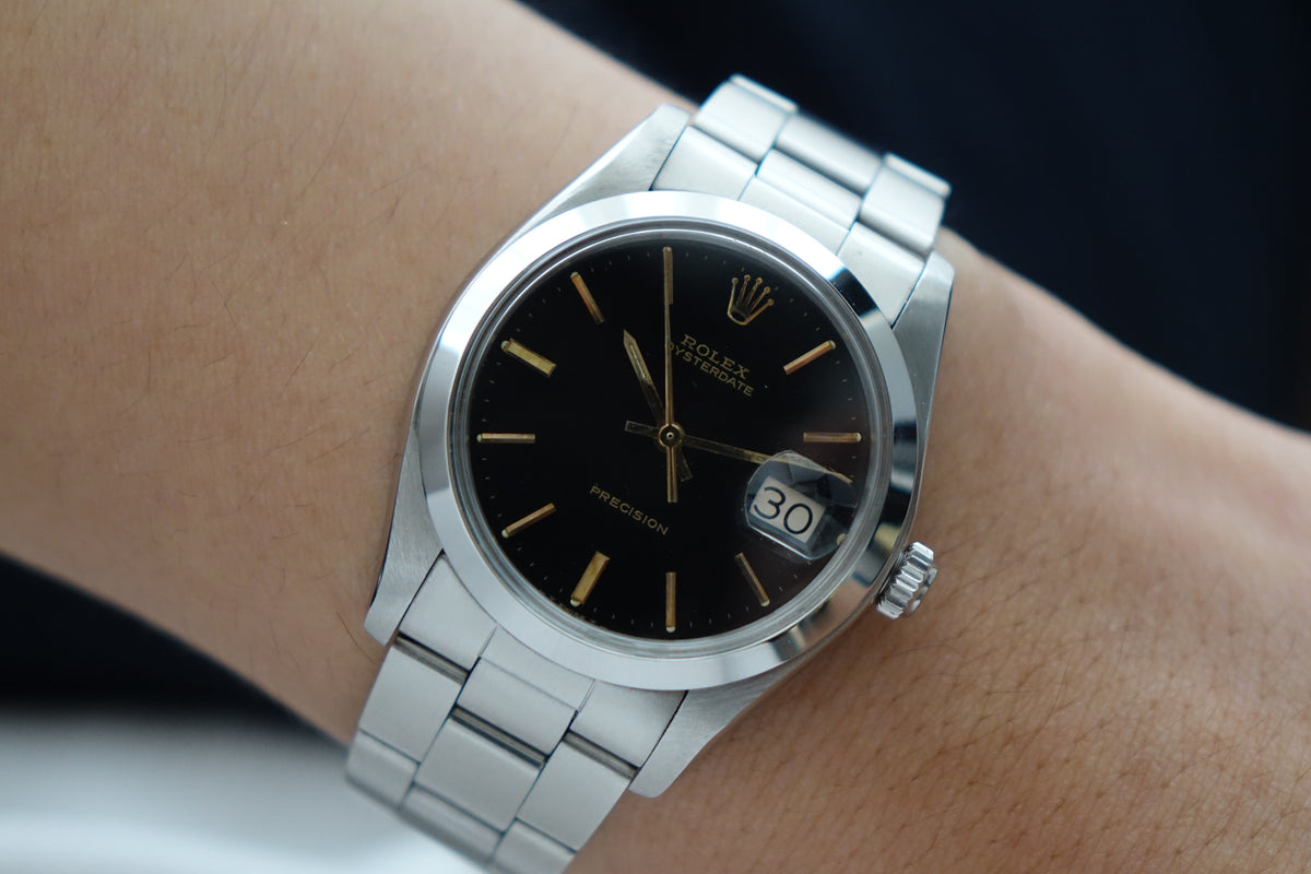 Rolex Oysterdate Precision 6694 black dial gold indices watch only