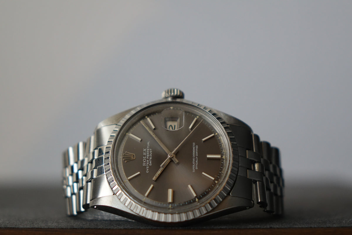 Rolex Datejust 1603 grey dial fluted jubilee watch only