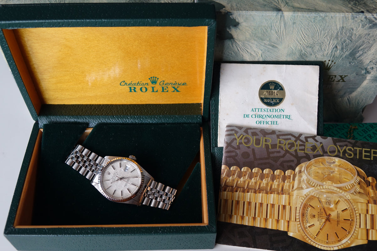 Rolex Datejust 36 16014 Silver Linen dial Tritium Creamy Patina date-just 36mm