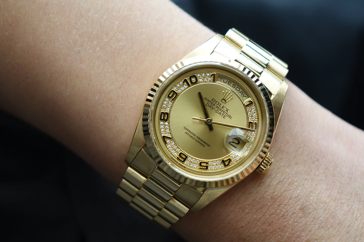 Rolex Daydate 18238 myriad diamond dial with original papers