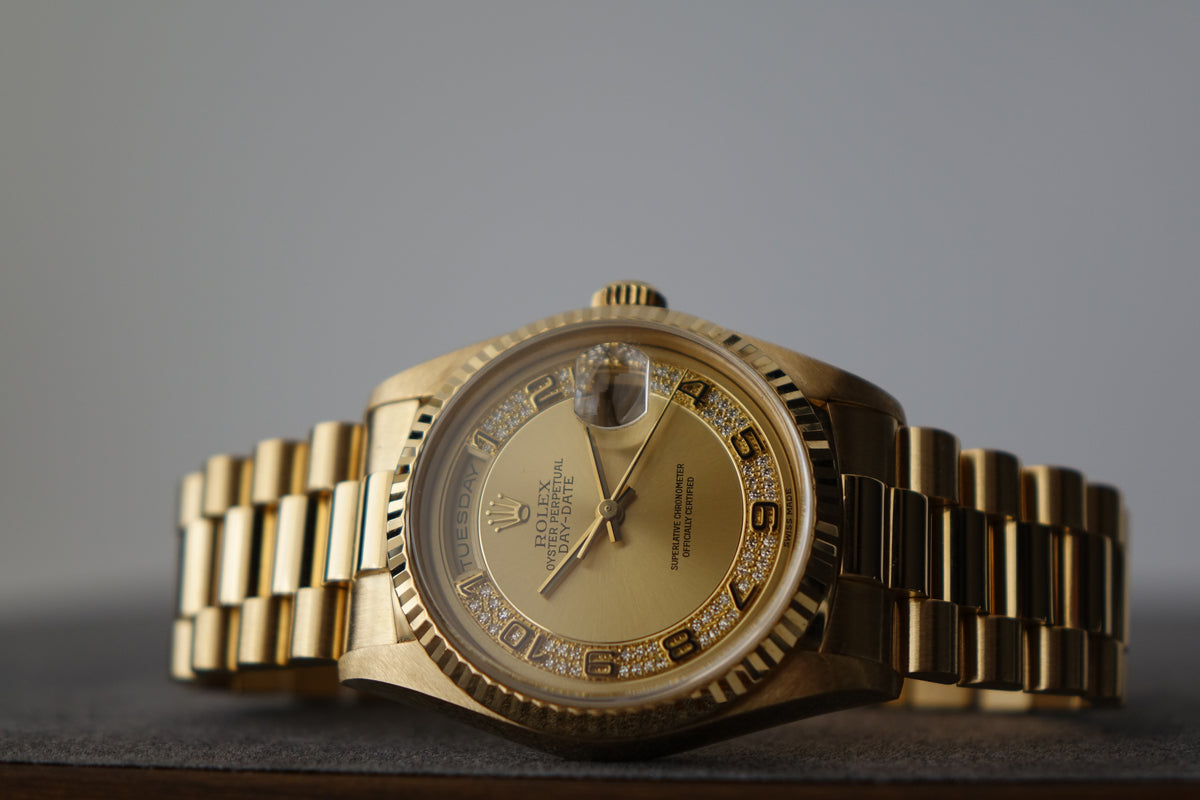 Rolex Daydate 18238 myriad diamond dial with original papers