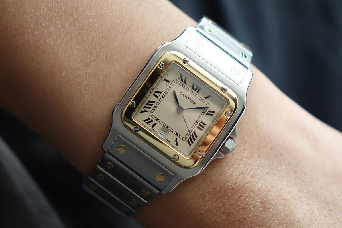 Cartier Santos Galbee 187901 men size half gold quartz