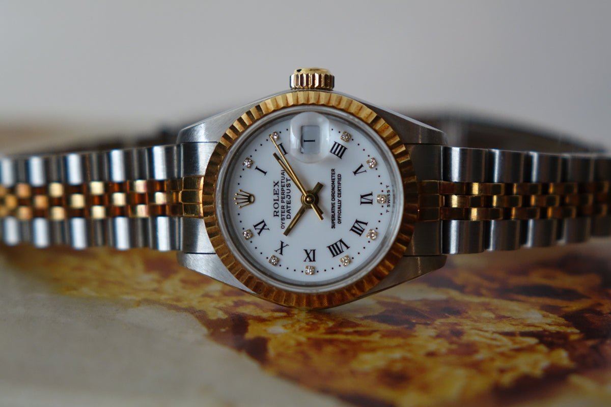 Unpolished Rolex Datejust 26 Lady white roman diamonds 69173