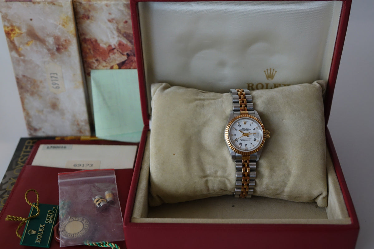 Unpolished Rolex Datejust 26 Lady white roman diamonds 69173