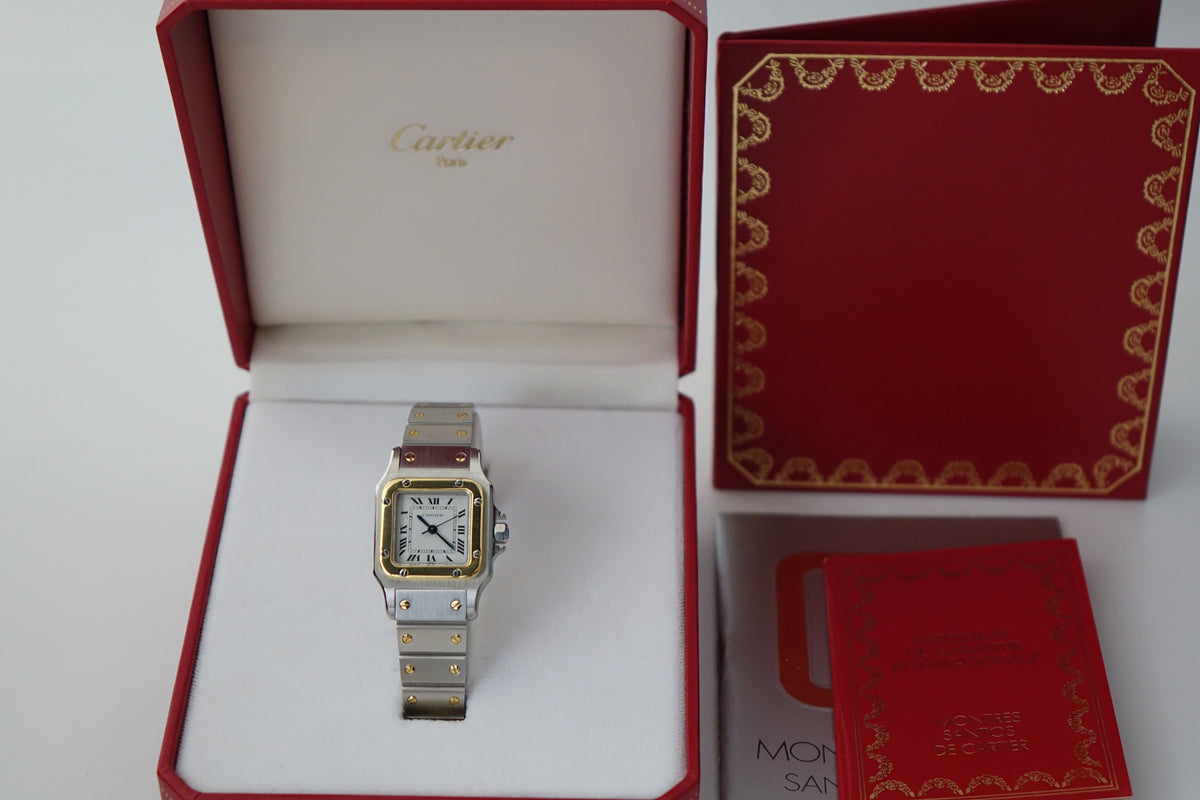 Cartier Santos Carree SM automatic ladies half gold full set