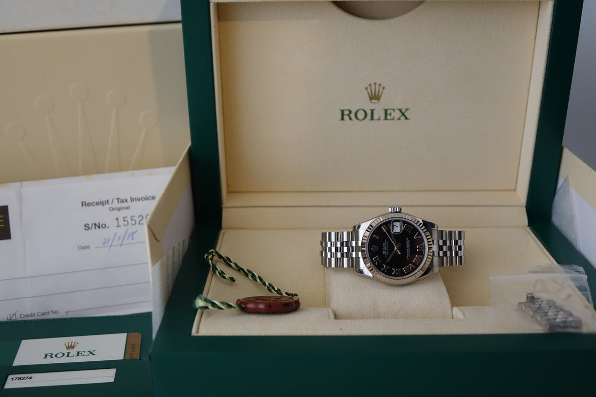 Rolex Datejust 31 178274 black dial fluted jubilee full set