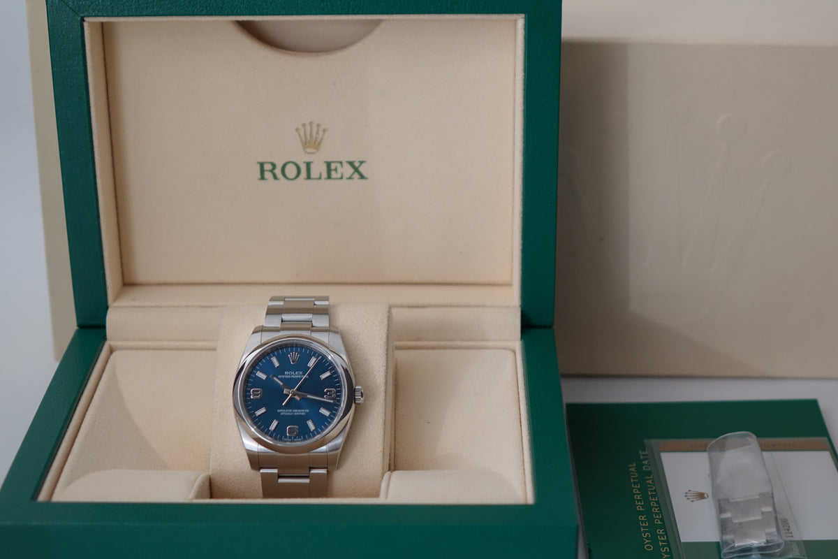 Rolex Oyster Perpetual 34 blue dial 114200 full set